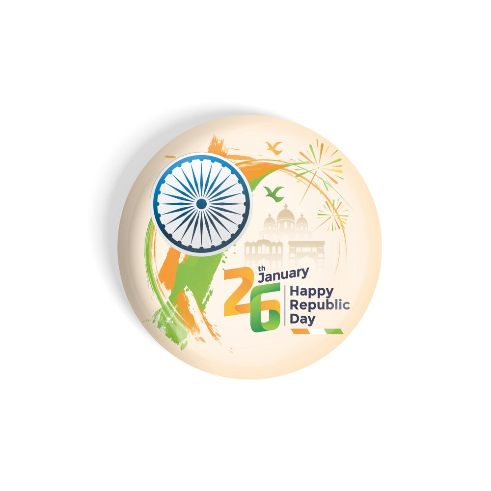 dhcrafts Round Fridge Magnet Orange Republic Day 26th January D3 Glossy Finish Design Pack of 1 (75 mm)